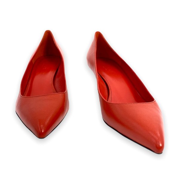 GUCCI Orange Red Oxidation Leather Gloria Kitten Heel Pumps Size 38.5 US 8.5 - Picture 5 of 15